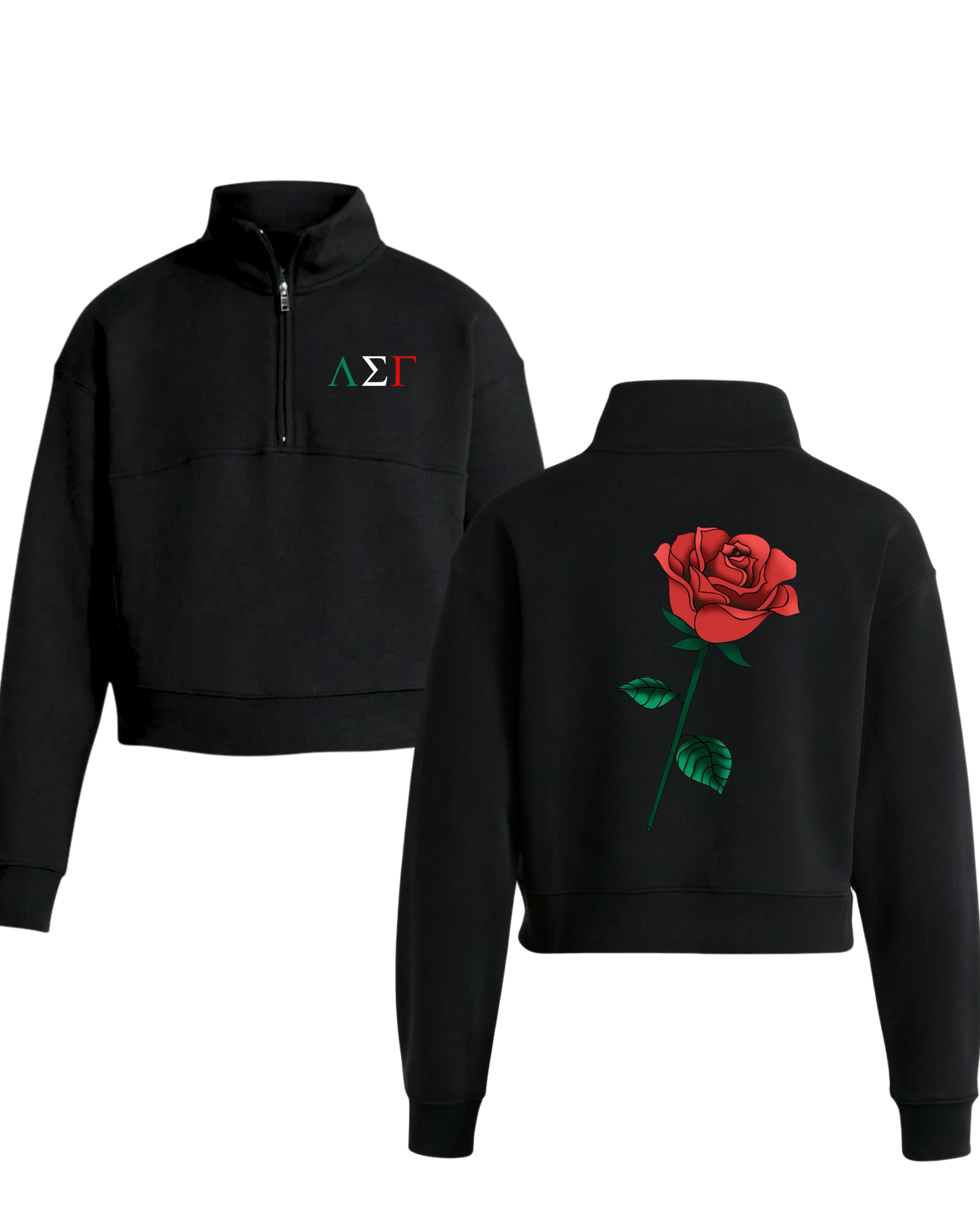 Lambda Sigma Gamma/Rosa Crop Half-Zip Sudadera