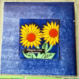 Chingona como mi hermana Sunflower tile Sticker