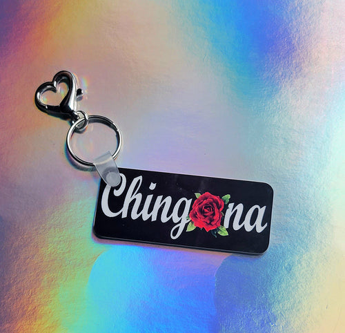 Chingona Red Rosa Key Chain